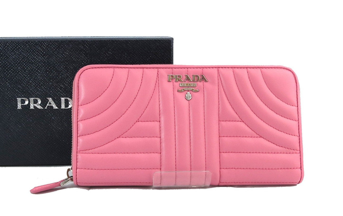 Prada Womens Pelle Tu Zip Wallet Pink Begonia Soft Quilted Calf Leather 1ML506