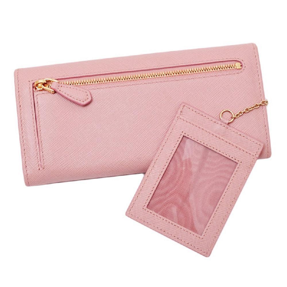 Prada Womens Pink Saffiano Leather Metal Snap Continental Wallet 1MH132