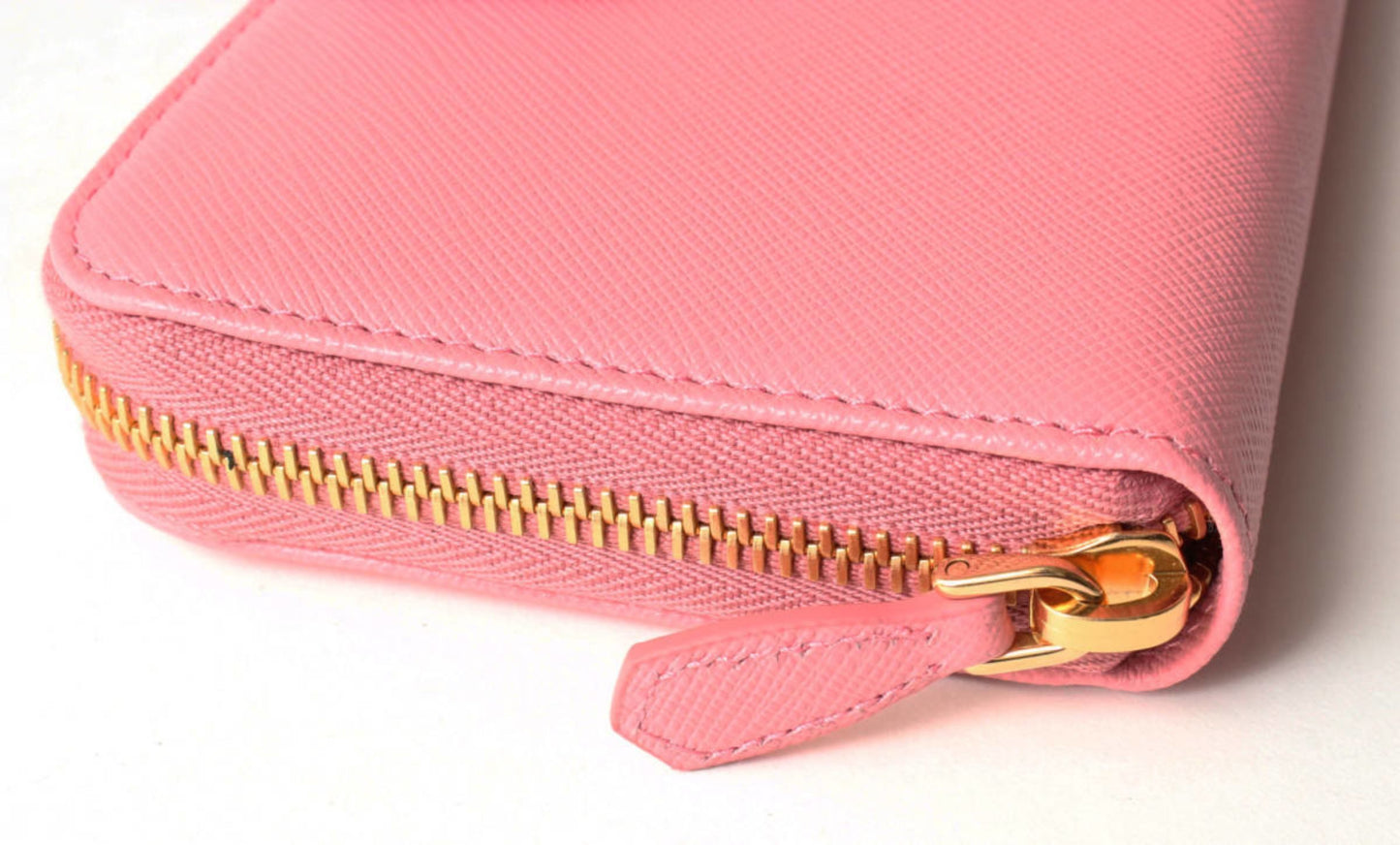 Prada Womens Pink Saffiano Leather Zip Around Continental Bow Wallet 1ML506
