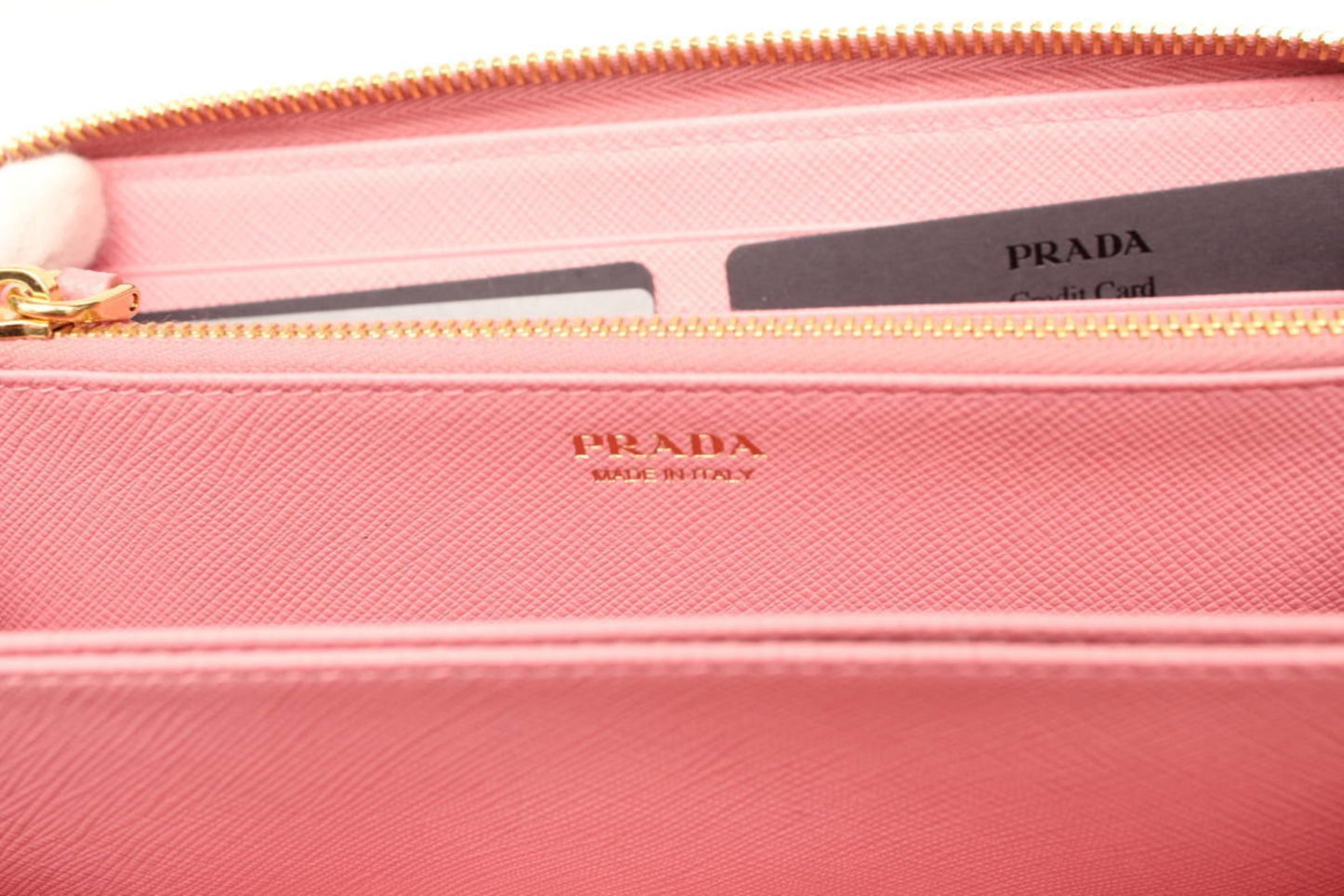 Prada Womens Pink Saffiano Leather Zip Around Continental Bow Wallet 1ML506