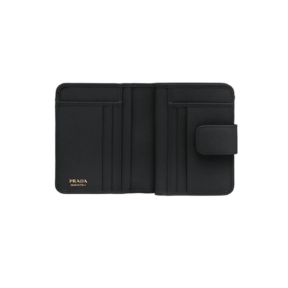 Prada Womens Saffiano Leather Nero Fuoco Black Snap Zip Wallet 1ML018