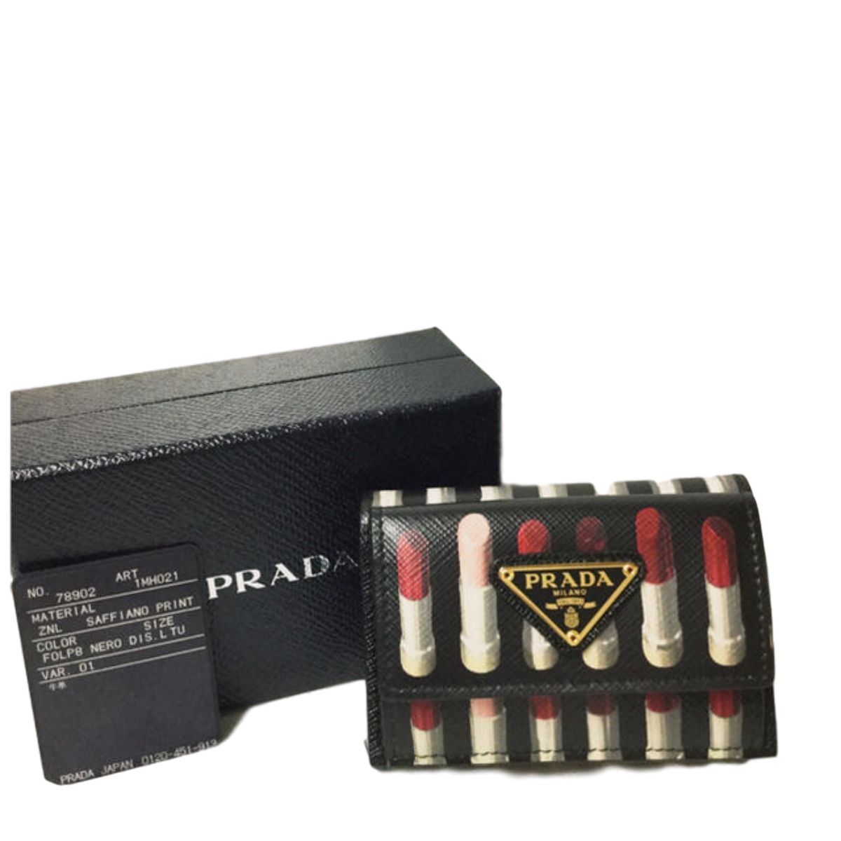 Prada Womens Saffiano Print Lipstick Leather Envelope Snap Wallet 1MH021
