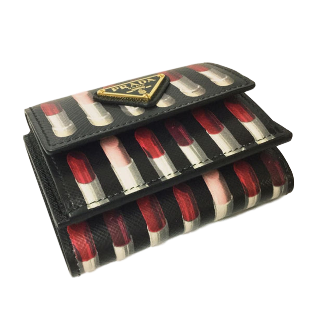 Prada Womens Saffiano Print Lipstick Leather Envelope Snap Wallet 1MH021