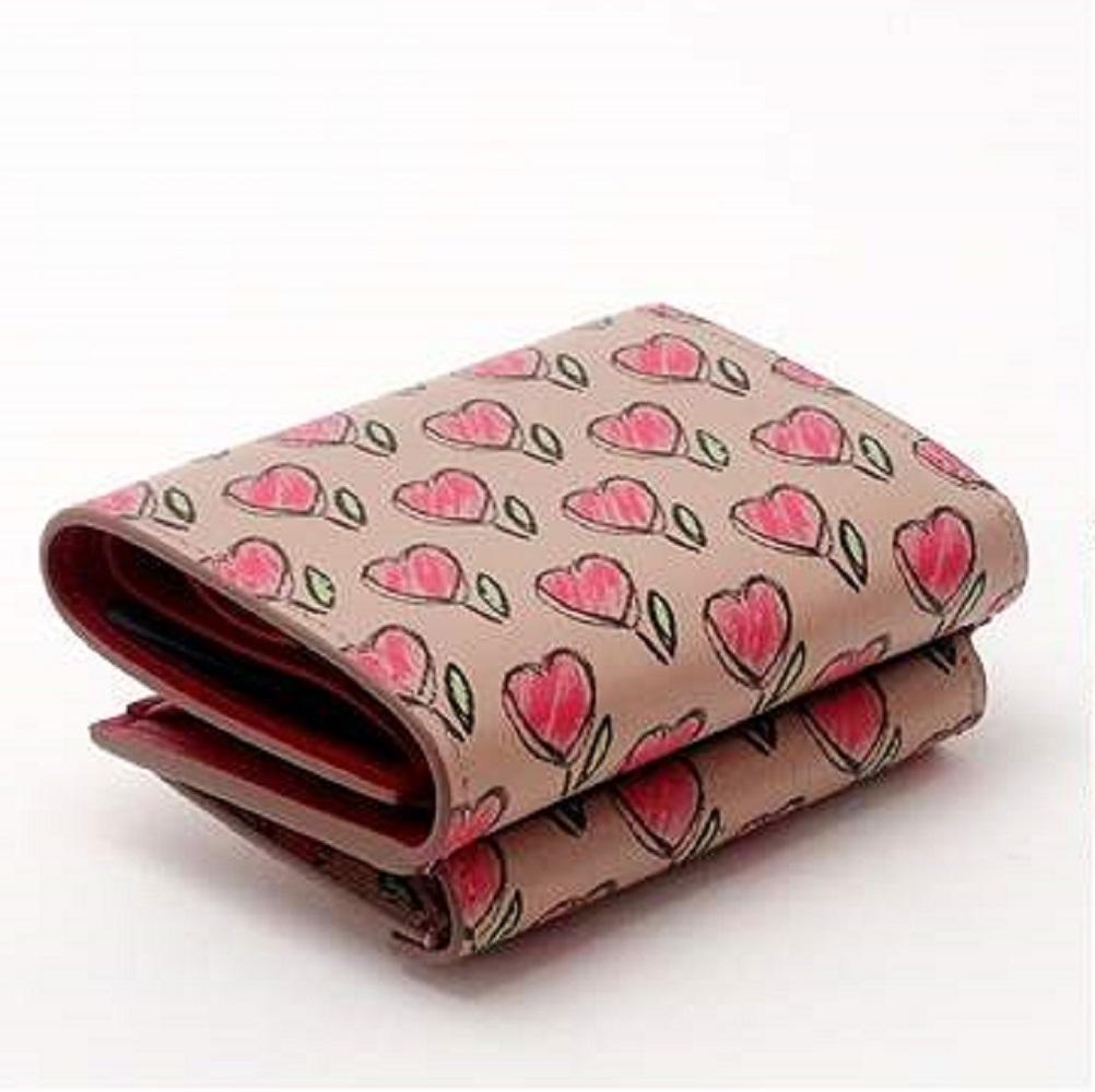 Prada Womens Tan Love Hearts Vitello Move Leather Envelope Snap Wallet 1MH021