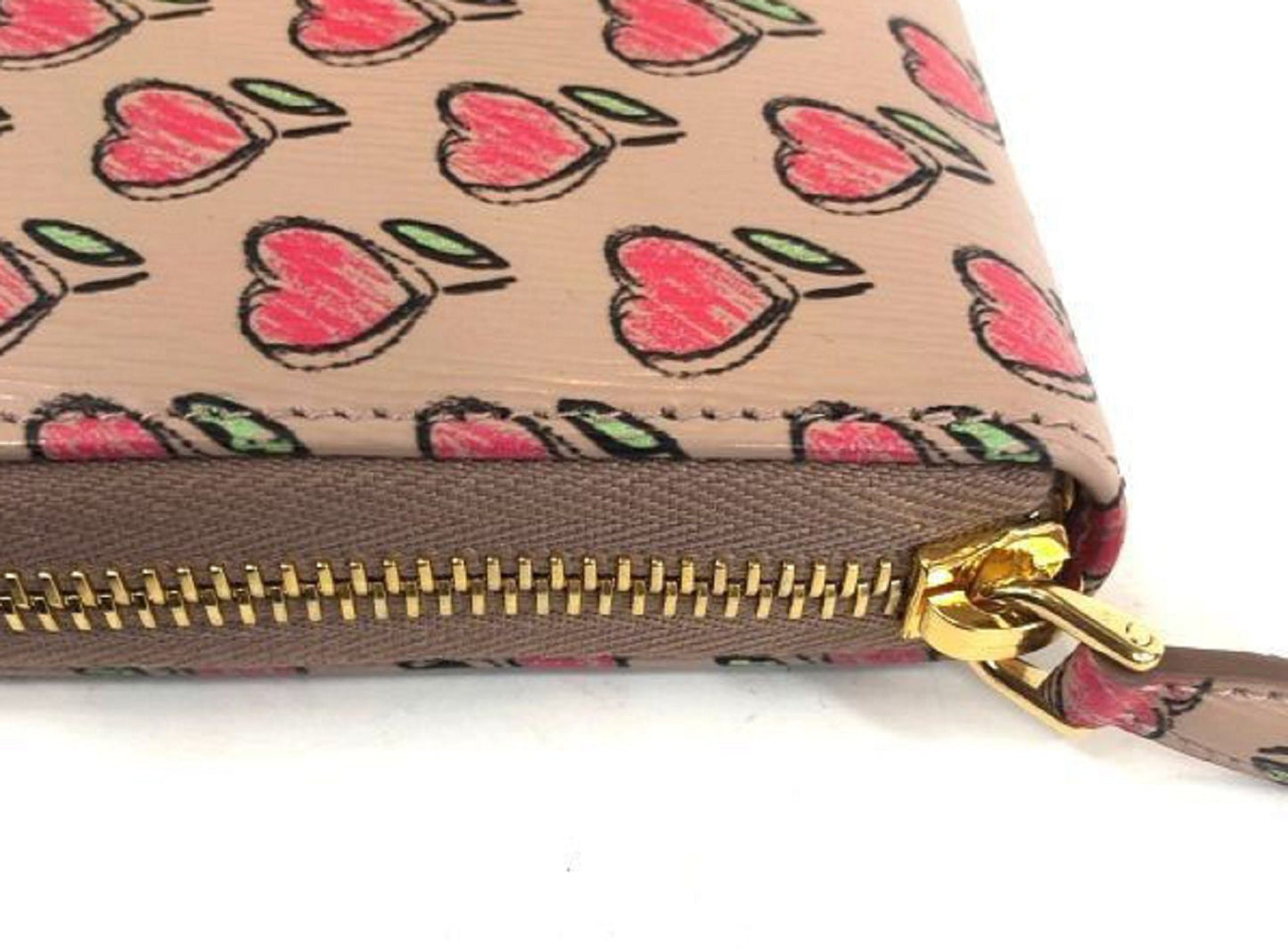Prada Womens Tan Vitello Move Love Hearts Leather Continental Zip Wallet 1ML506