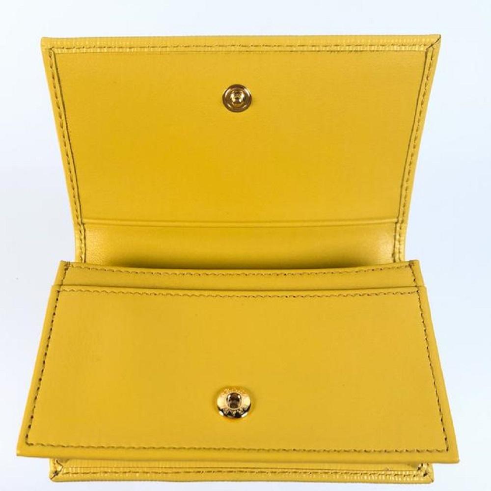 Prada Womens Vitello Move Sole Yellow Leather Card Case Wallet