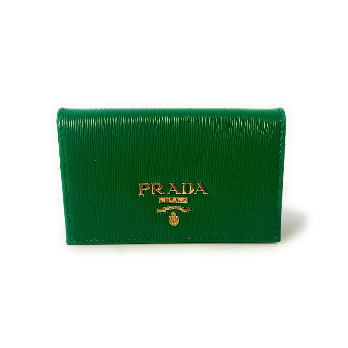 Prada Womens Vitello Move Verde Green Leather Card Case Wallet 1MC122