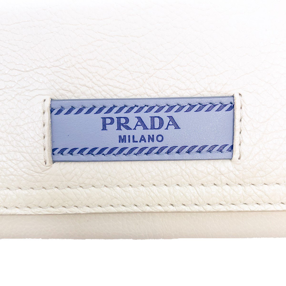 Prada Womens White Glace Calf City Pebbled Leather ID Tag Long Snap Wallet
