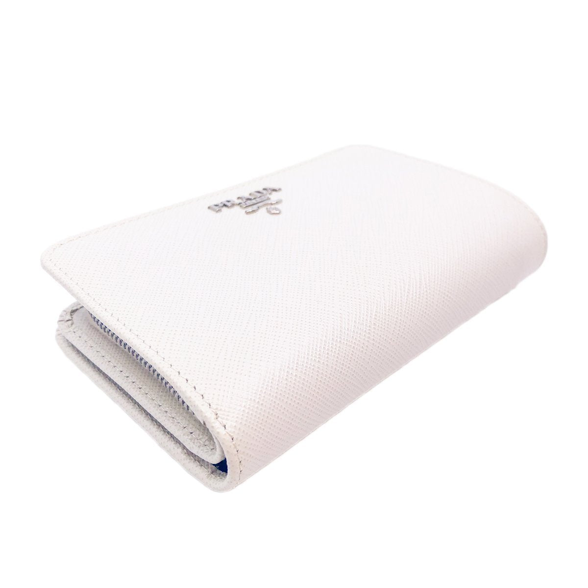 Prada Womens White Leather Zip Black Interior Saffiano Wallet 1ML225