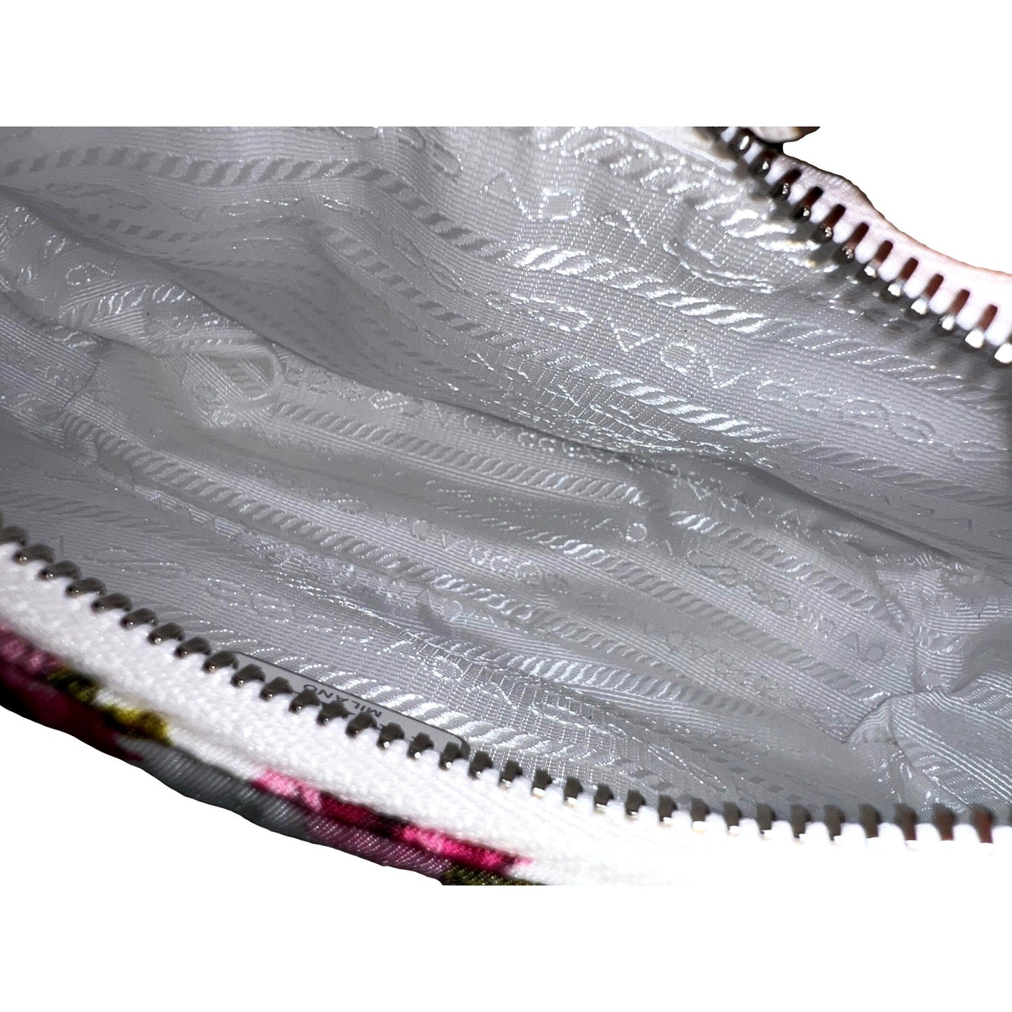 Prada Re-Edition Hobo Bag Tessuto Nylon Womens Mini Pink and White Floral