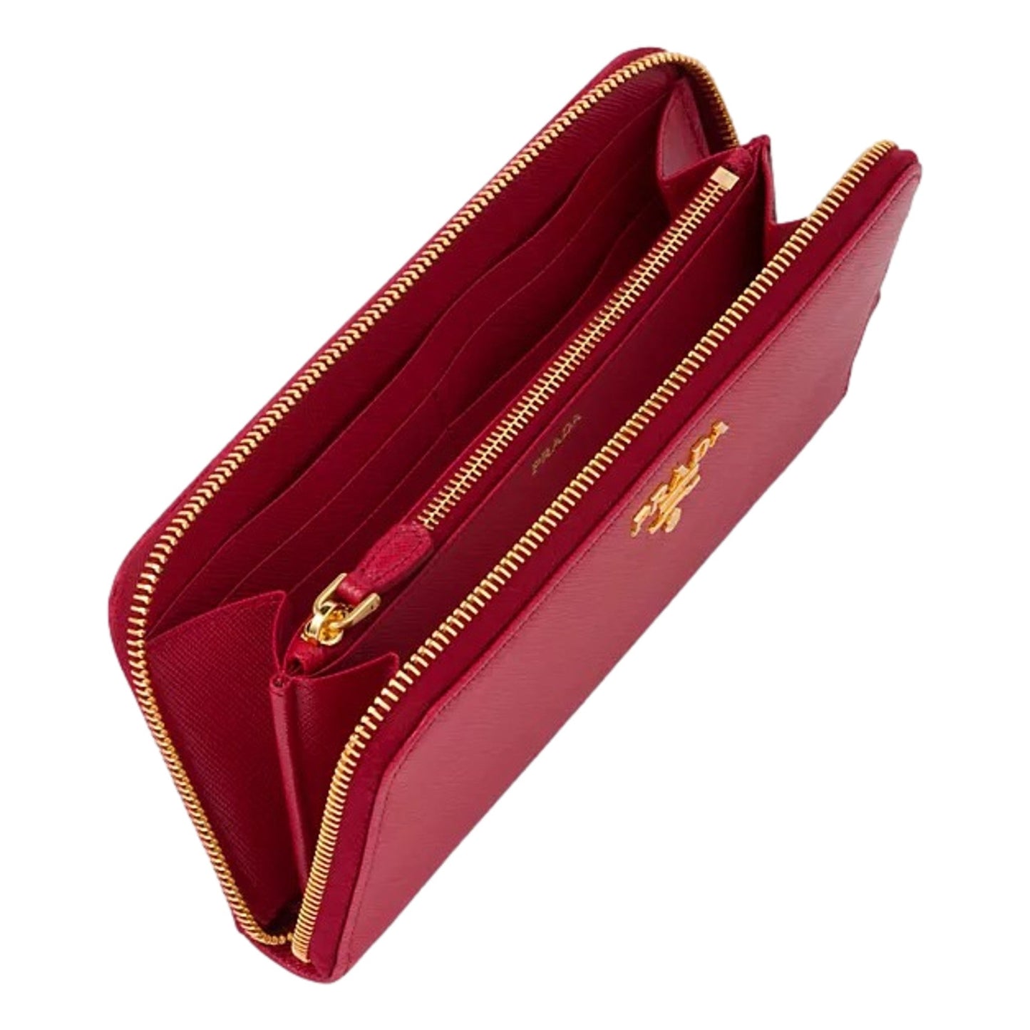 Prada Saffiano Leather Metal Womens Continental Wallet Fuoco Red