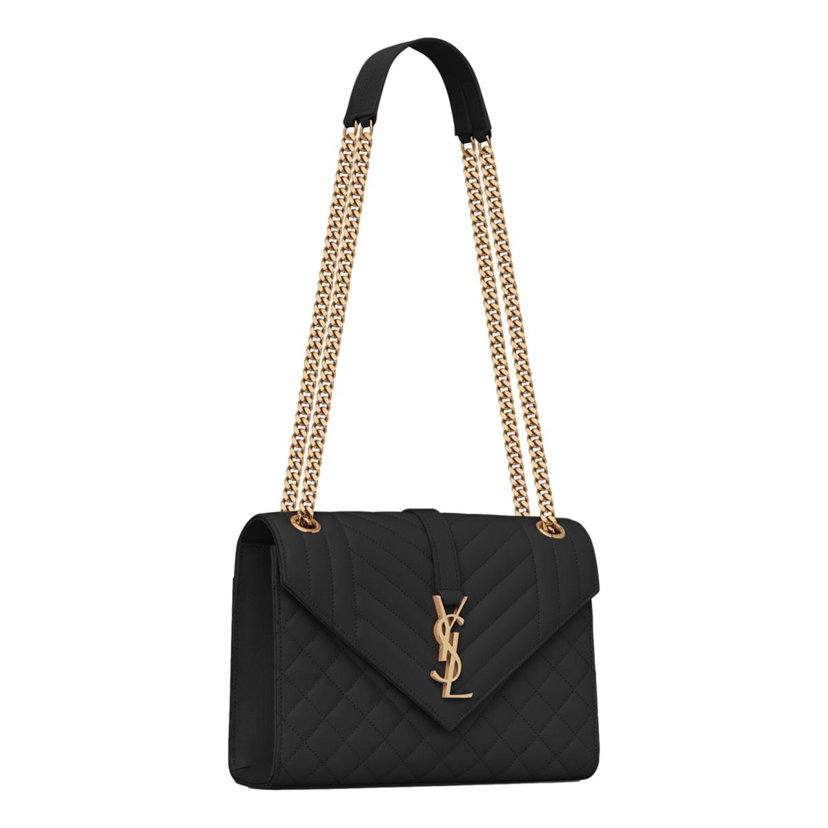 Saint Laurent Black Grain de Poudre Matelasse Medium Shoulder Bag 600185