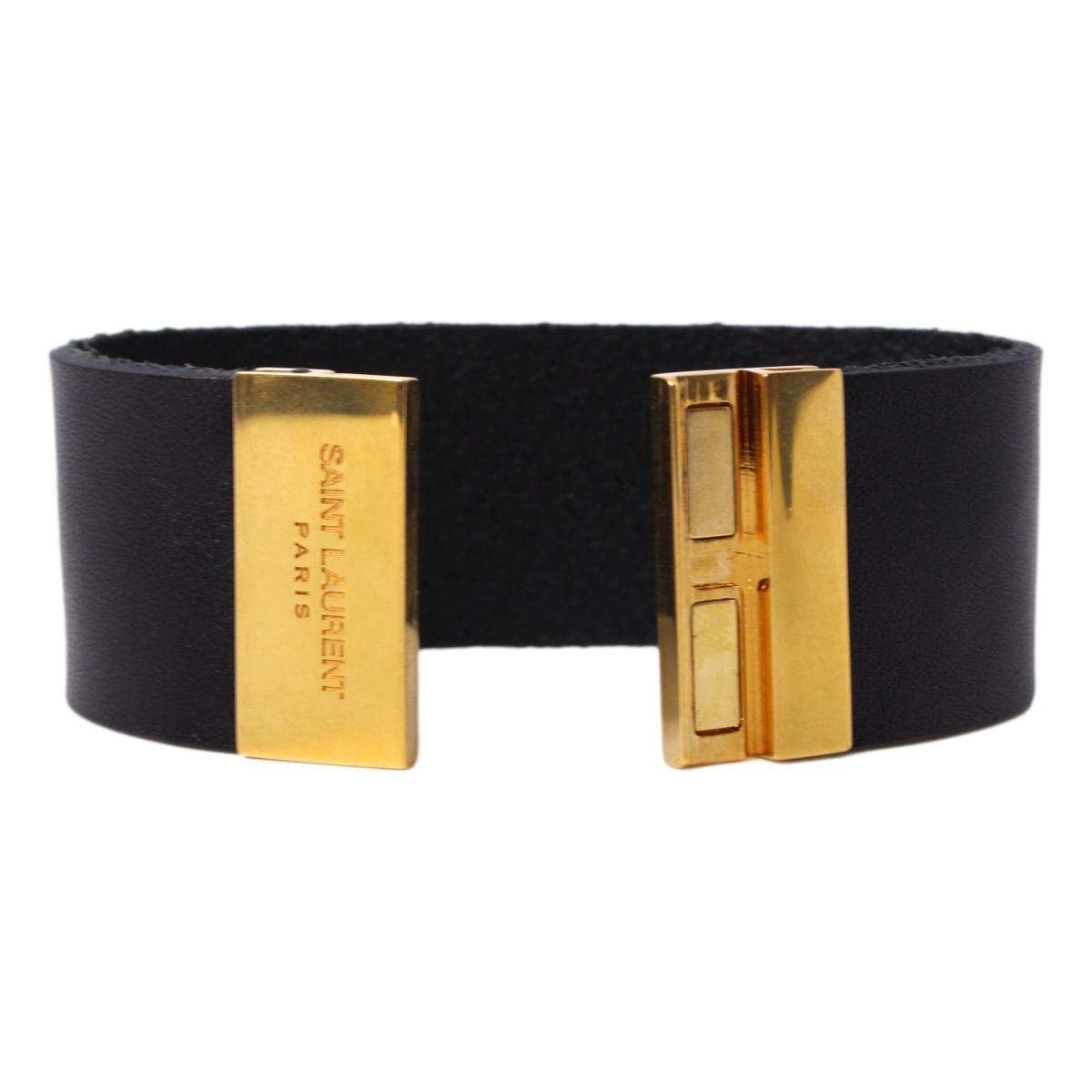 Saint Laurent Black Leather Gold Hardware Medium Bracelet 542012