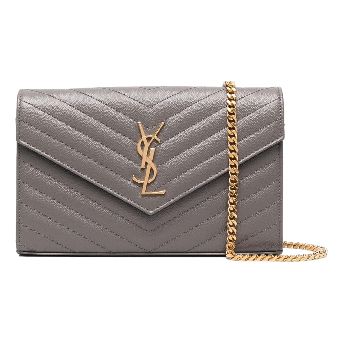 Saint Laurent Cassandre Grey Grain De Poudre Leather Chain Wallet Crossbody Bag
