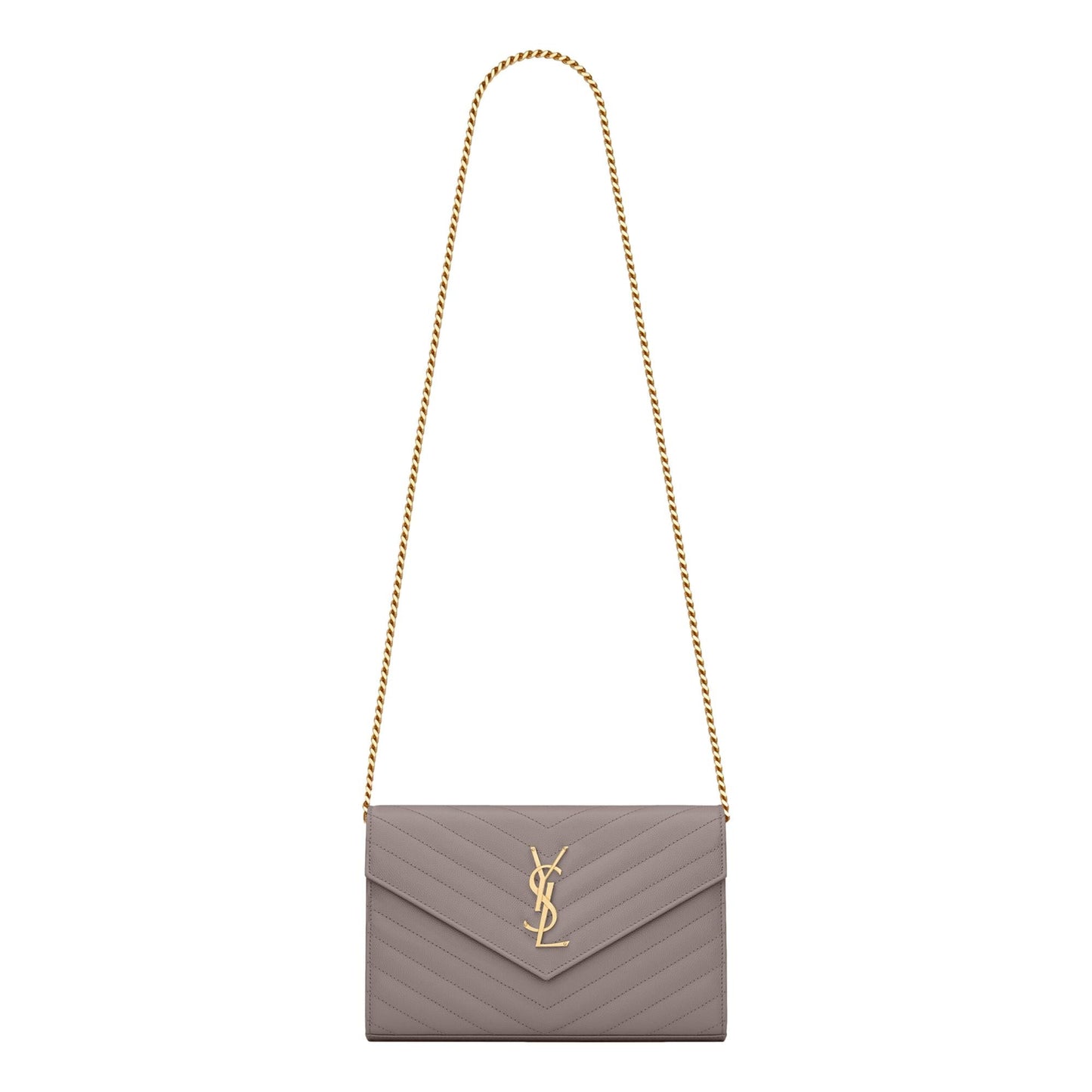 Saint Laurent Cassandre Grey Grain De Poudre Leather Chain Wallet Crossbody Bag