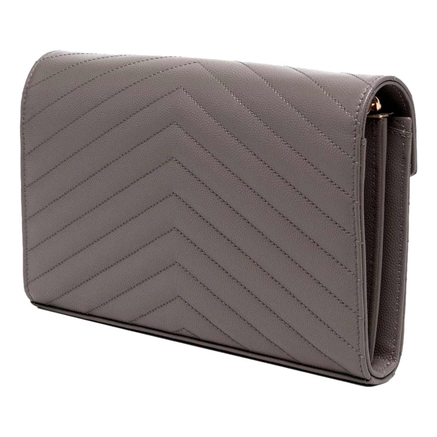 Saint Laurent Cassandre Grey Grain De Poudre Leather Chain Wallet Crossbody Bag