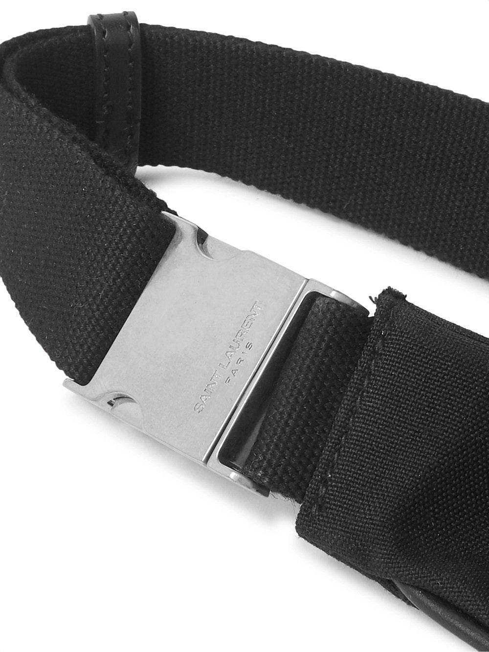 Saint Laurent City Unisex Belt Bag Black Canvas Leather Trim 505973