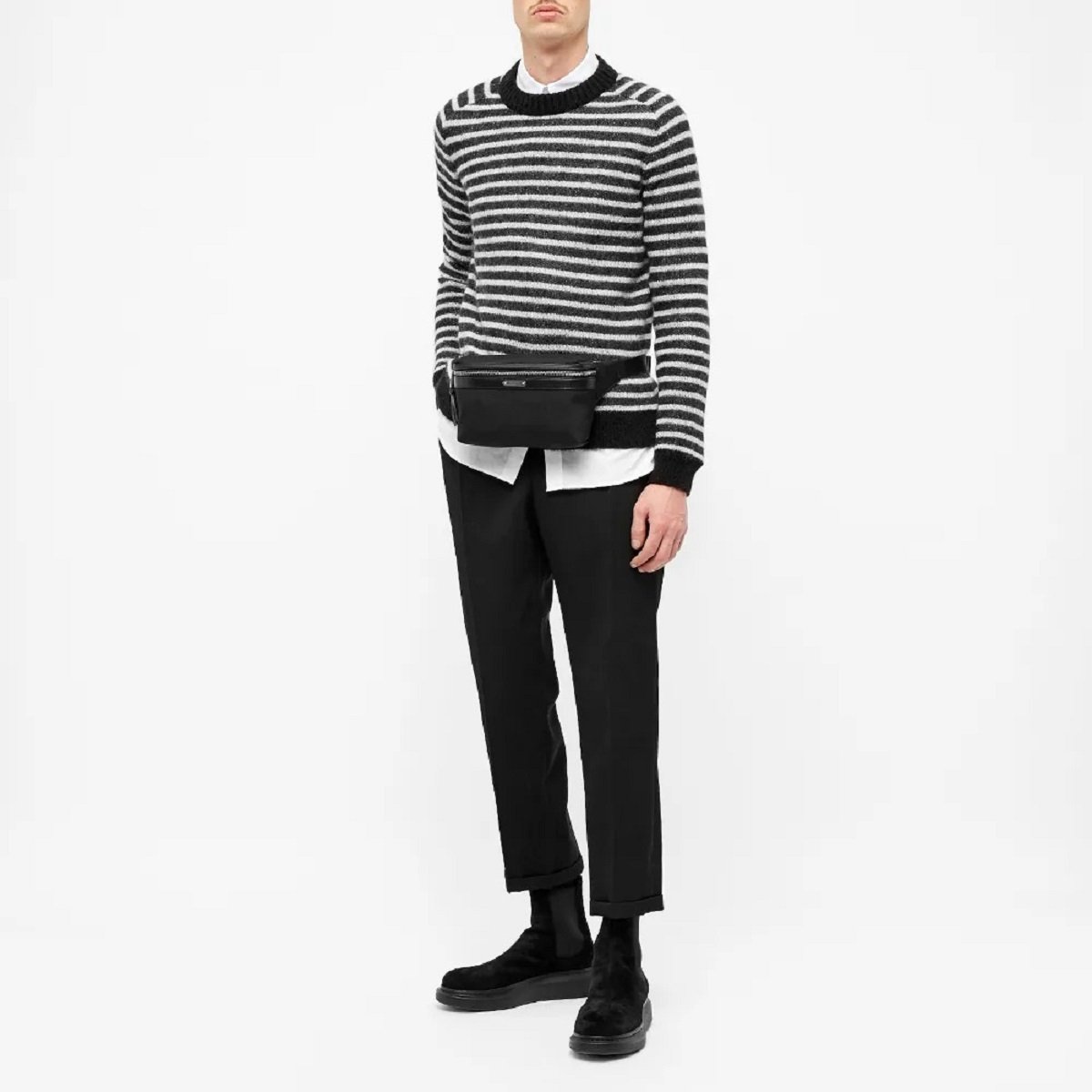 Saint Laurent City Unisex Belt Bag Black Canvas Leather Trim 505973