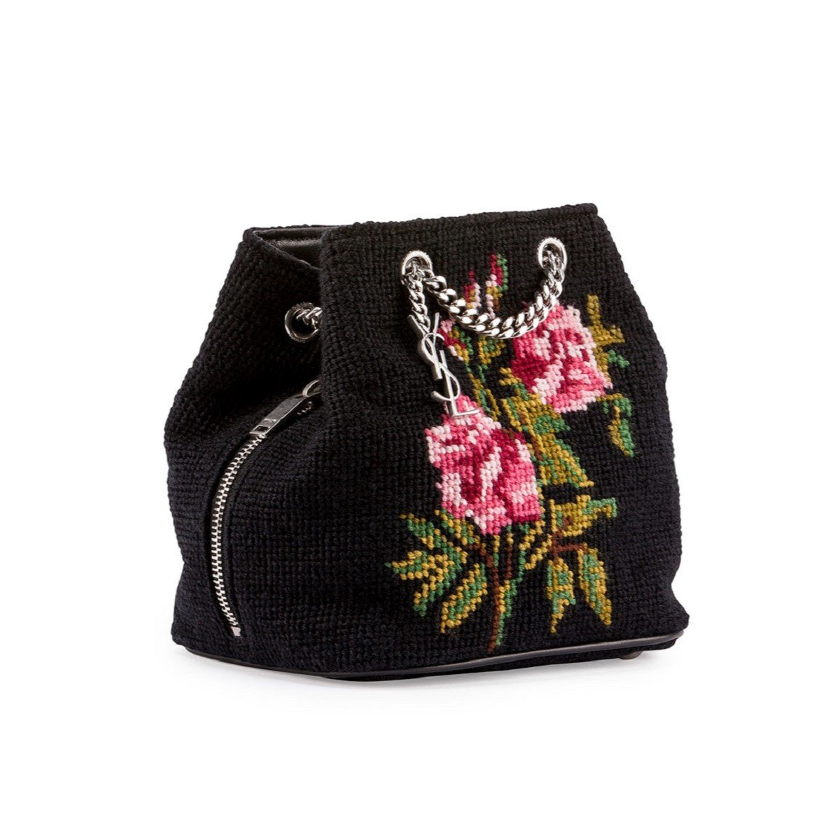 Saint Laurent Emmanuelle Bucket Bag Grunge Rose Needlepoint 425068