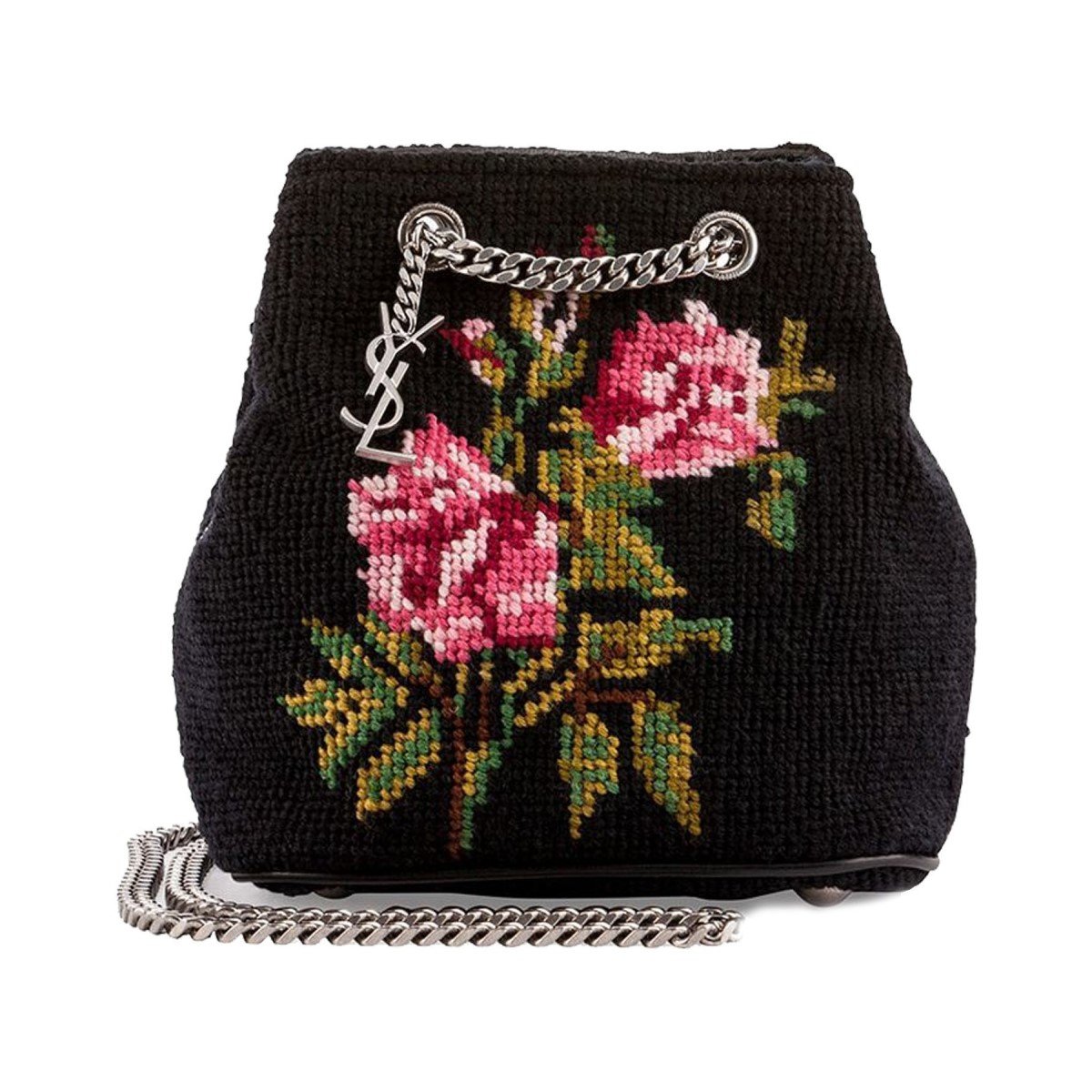 Saint Laurent Emmanuelle Bucket Bag Grunge Rose Needlepoint 425068
