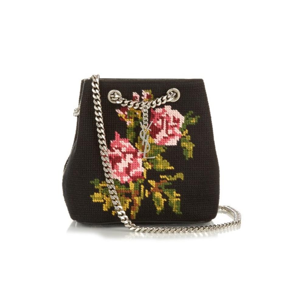 Saint Laurent Emmanuelle Bucket Bag Grunge Rose Needlepoint 425068