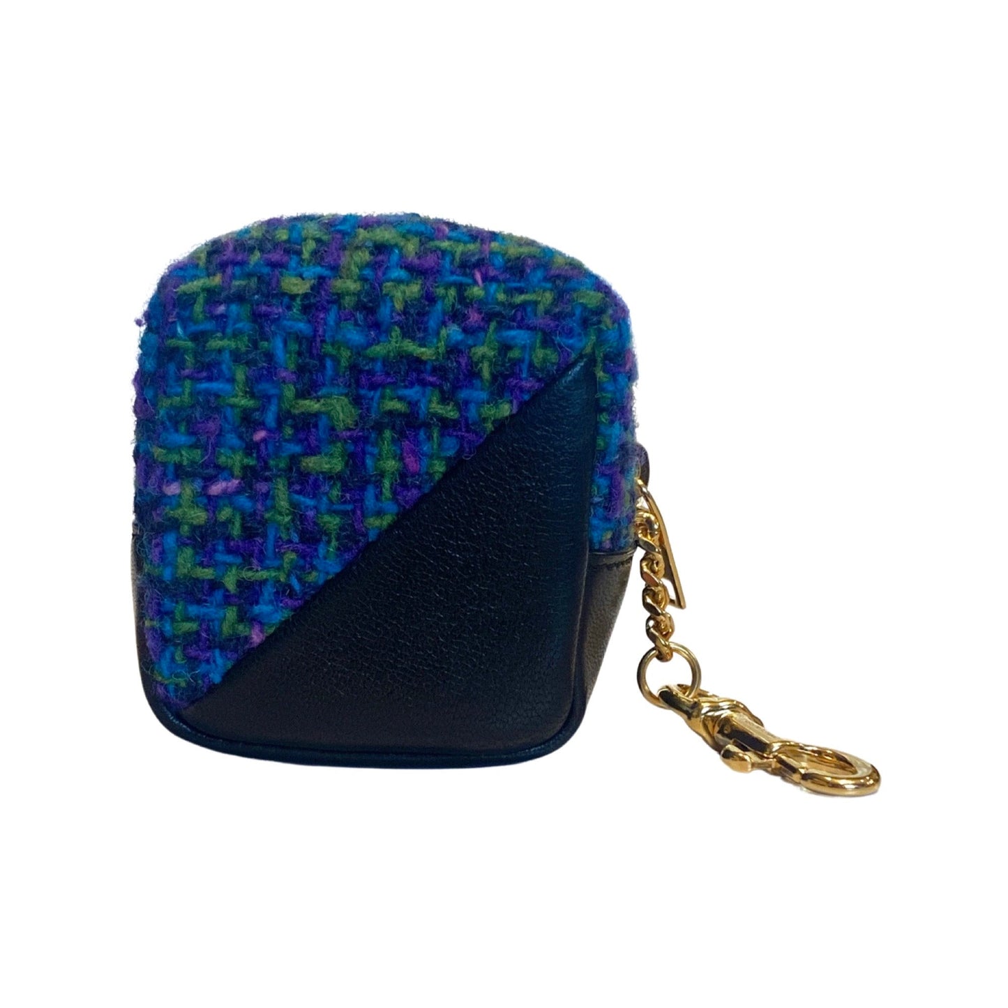 Saint Laurent Jamie YSL Keyring Cube Blue Tweed Black Leather