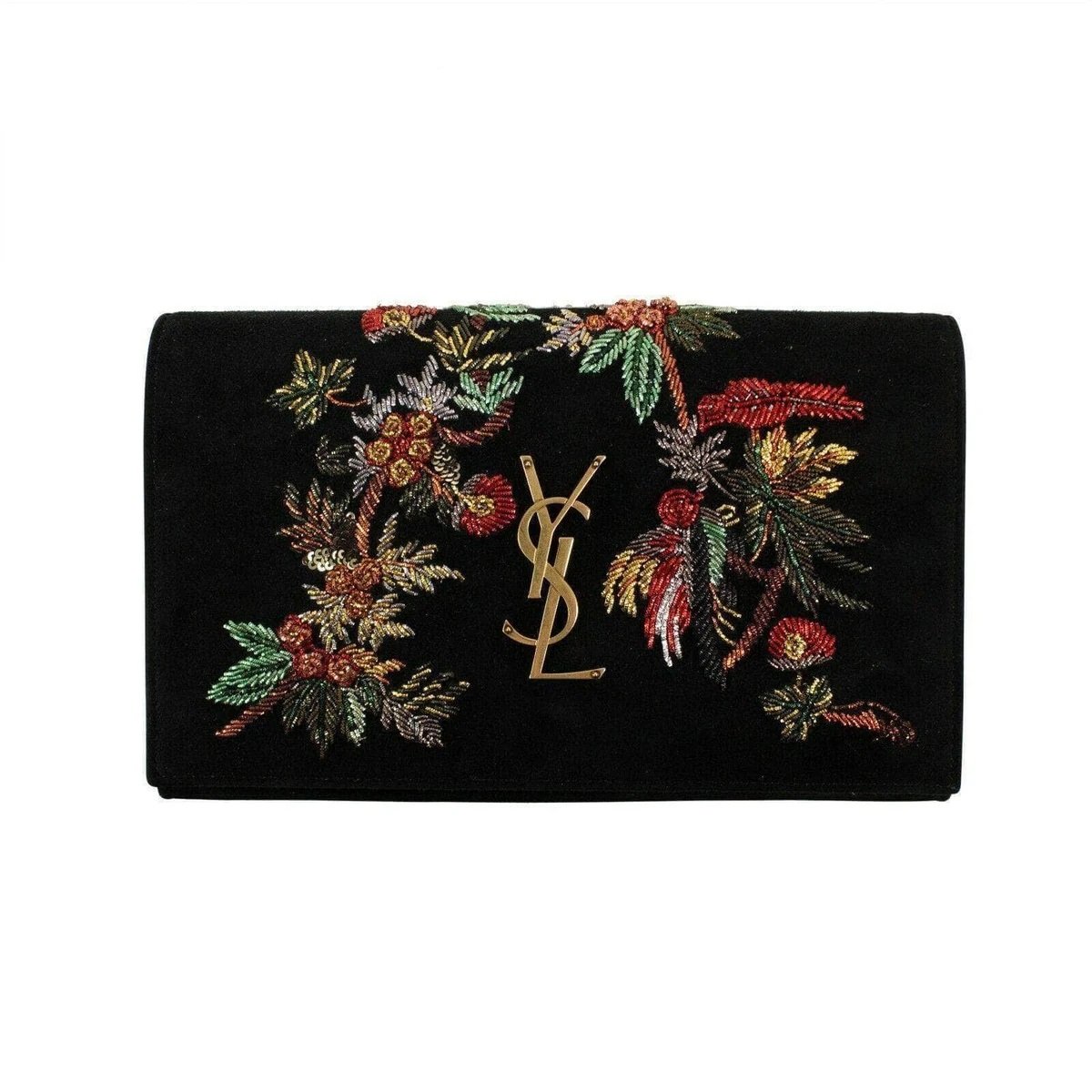 Saint Laurent Kate Black Suede Monogramme Embroidered Parrots 471286