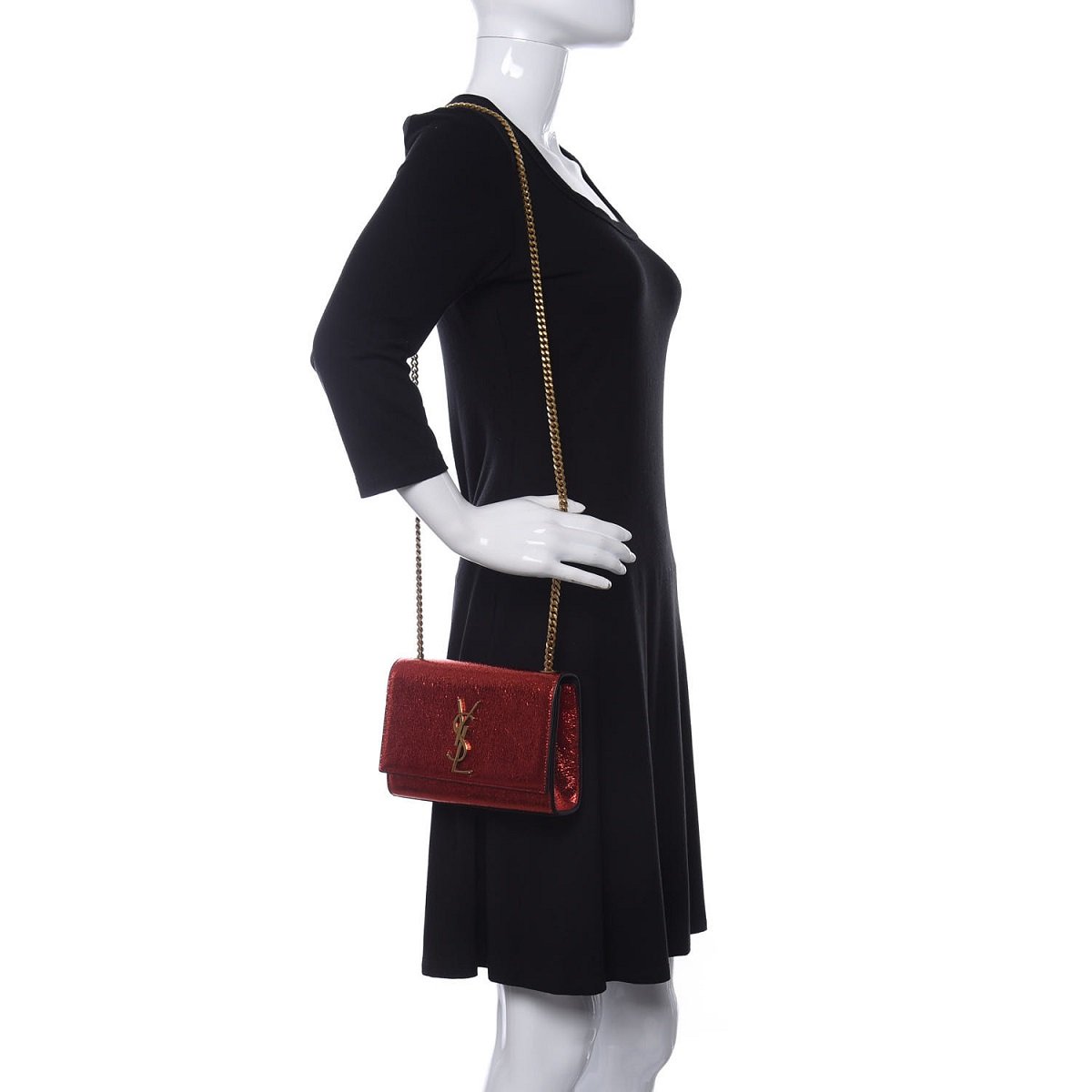 Saint Laurent Kate Monogramme Red Metallic Leather Crossbody Bag 469390