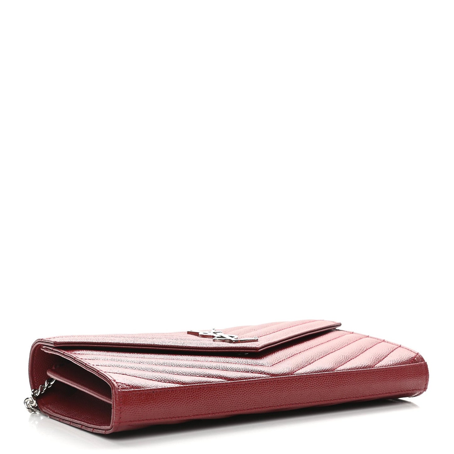 Saint Laurent Monogram Chain Wallet Grain de Poudre Leather Red Bag 377828