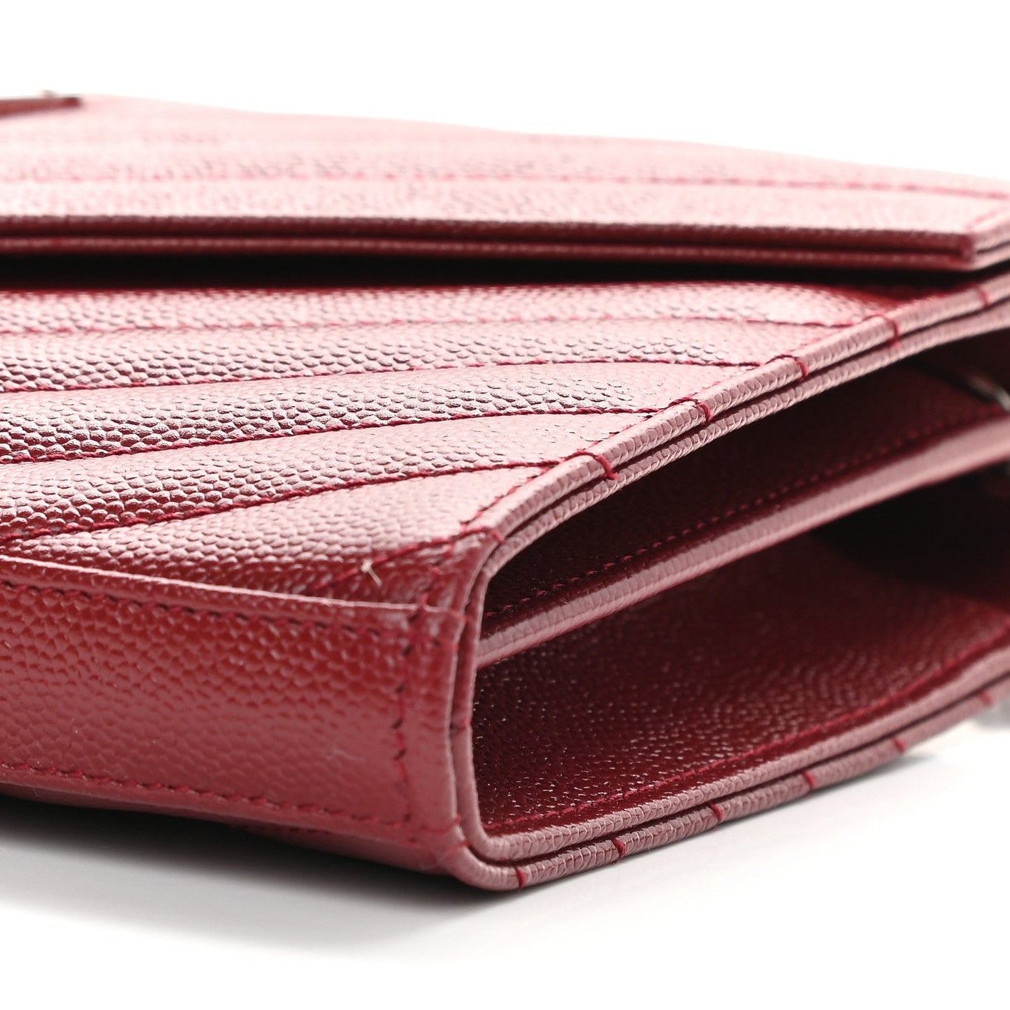 Saint Laurent Monogram Chain Wallet Grain de Poudre Leather Red Bag 377828