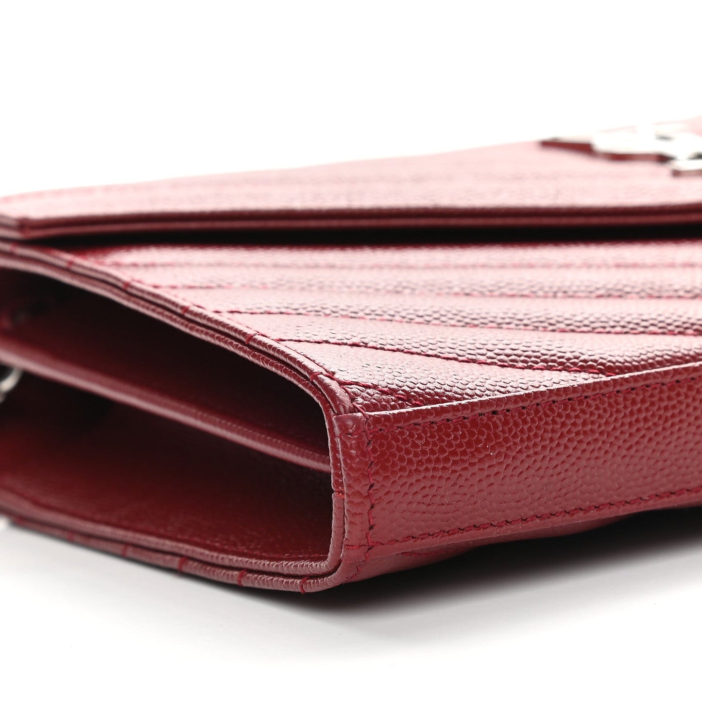 Saint Laurent Monogram Chain Wallet Grain de Poudre Leather Red Bag 377828