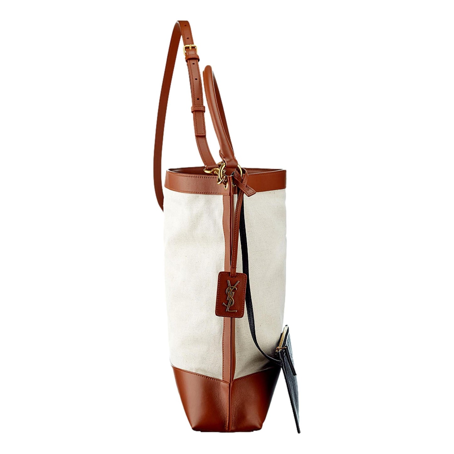 Saint Laurent Monogram Tag Canvas and Brown Leather Trim Hobo Bag