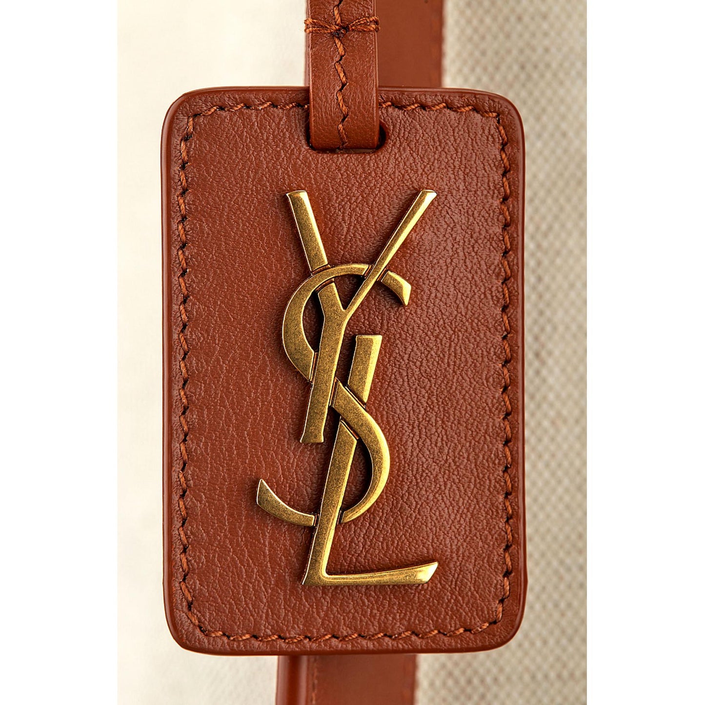 Saint Laurent Monogram Tag Canvas and Brown Leather Trim Hobo Bag