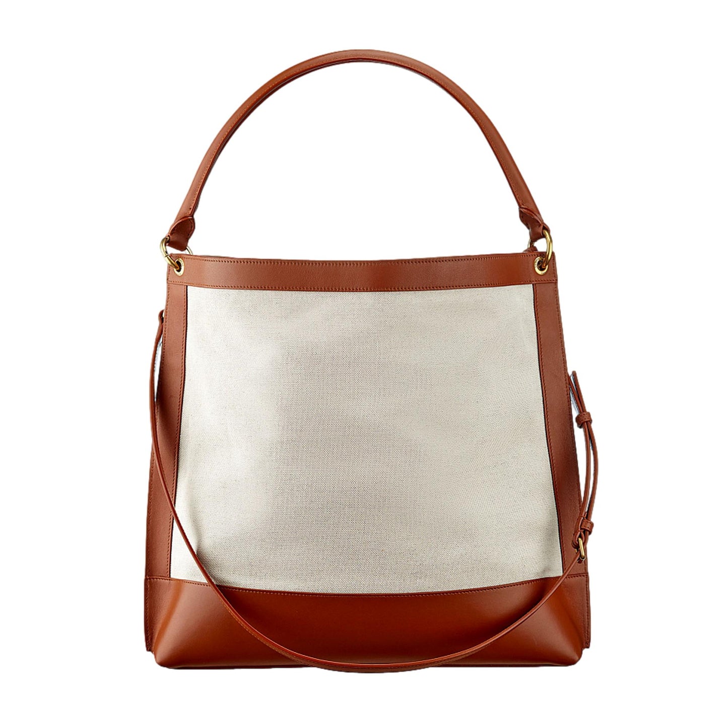 Saint Laurent Monogram Tag Canvas and Brown Leather Trim Hobo Bag
