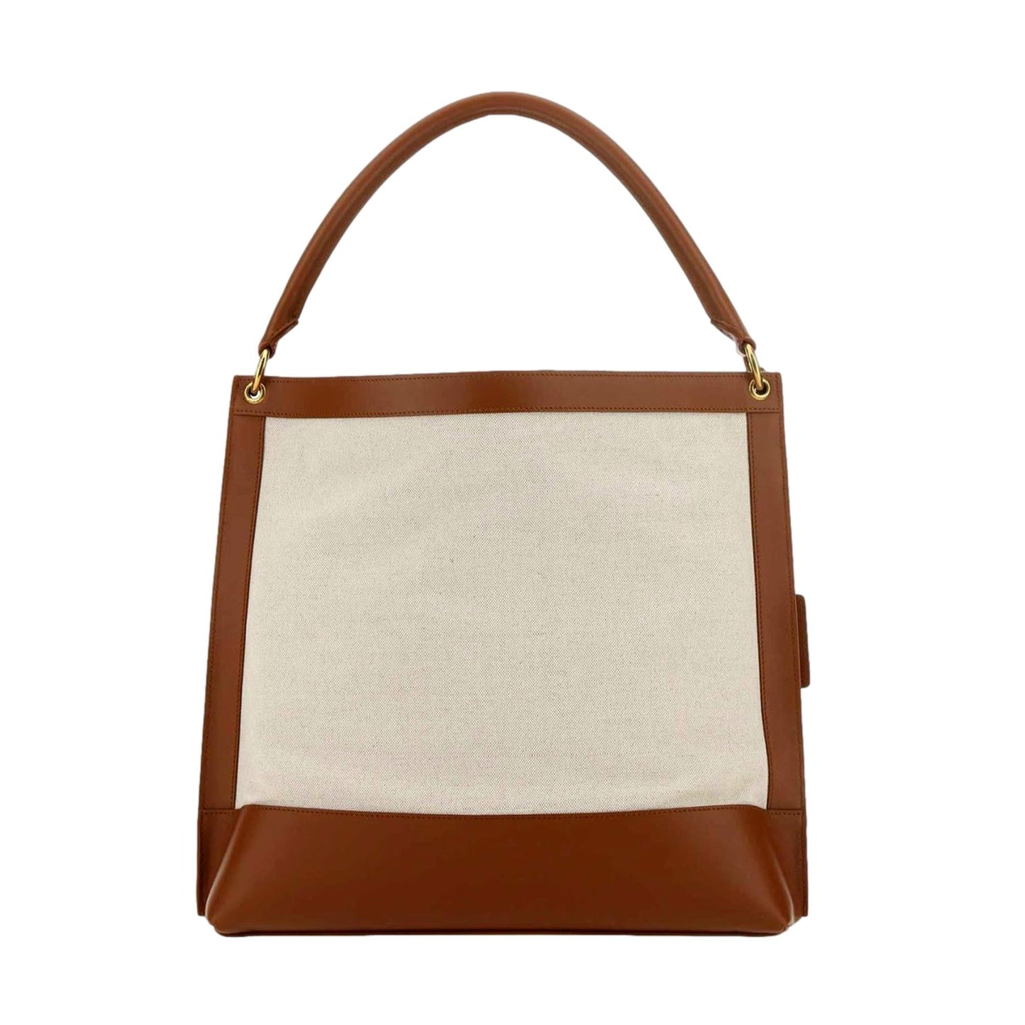 Saint Laurent Monogram Tag Canvas and Brown Leather Trim Hobo Bag