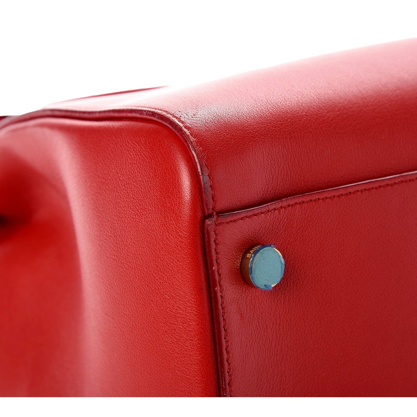 Saint Laurent Calfskin Medium Moujik Top Handle Bag Lipstick Red