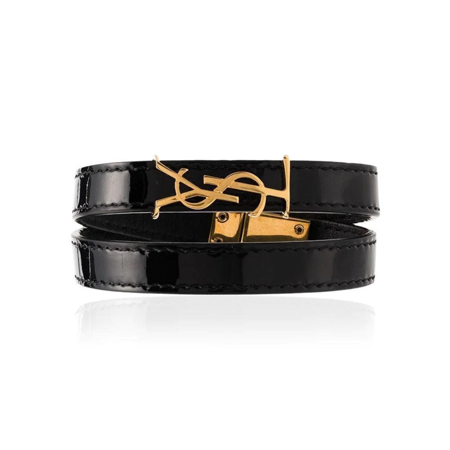 Saint Laurent Opyum Black Patent Leather Double Wrap Bracelet