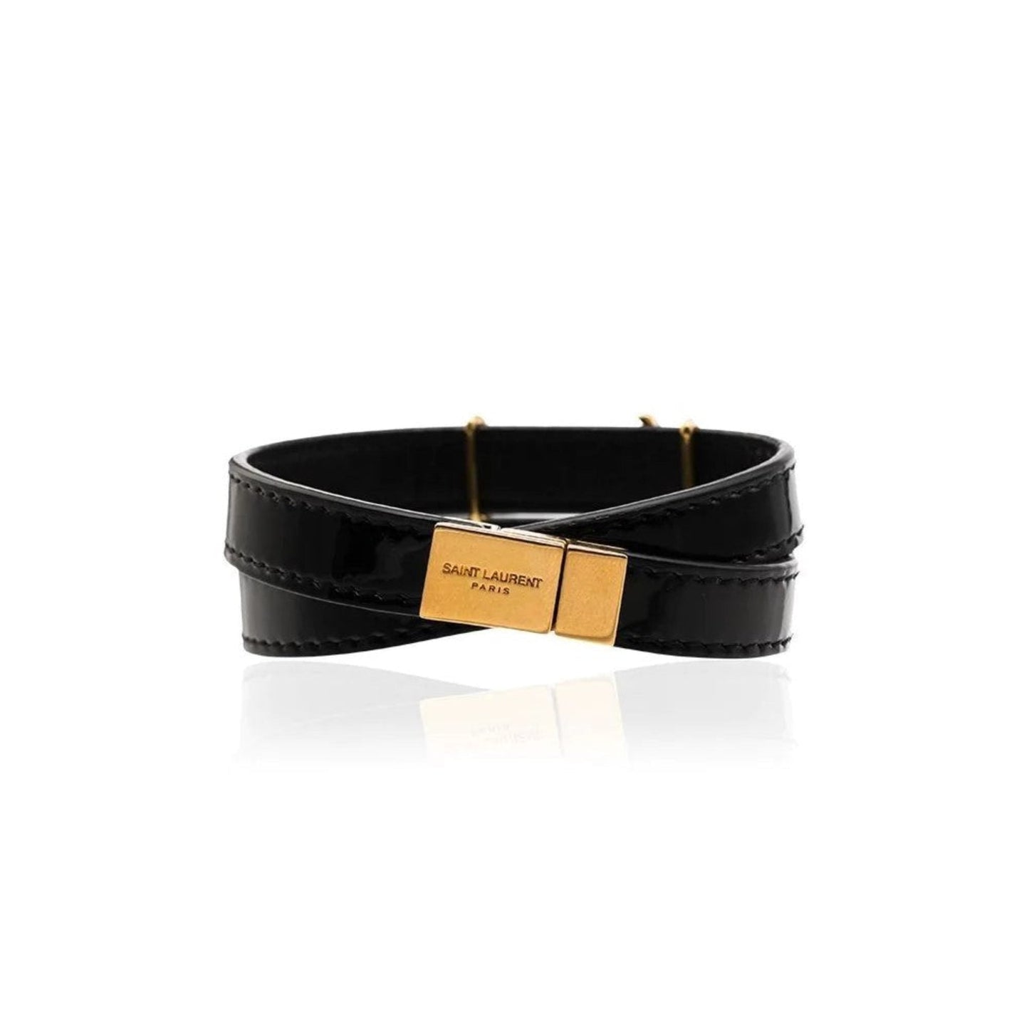 Saint Laurent Opyum Black Patent Leather Double Wrap Bracelet