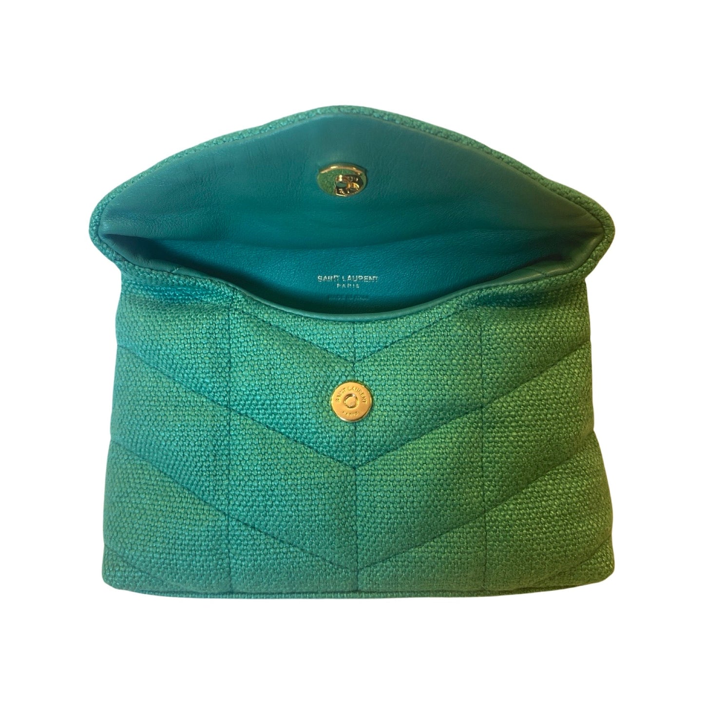 Saint Laurent Puffer Green Canvas Clutch and Card Holder