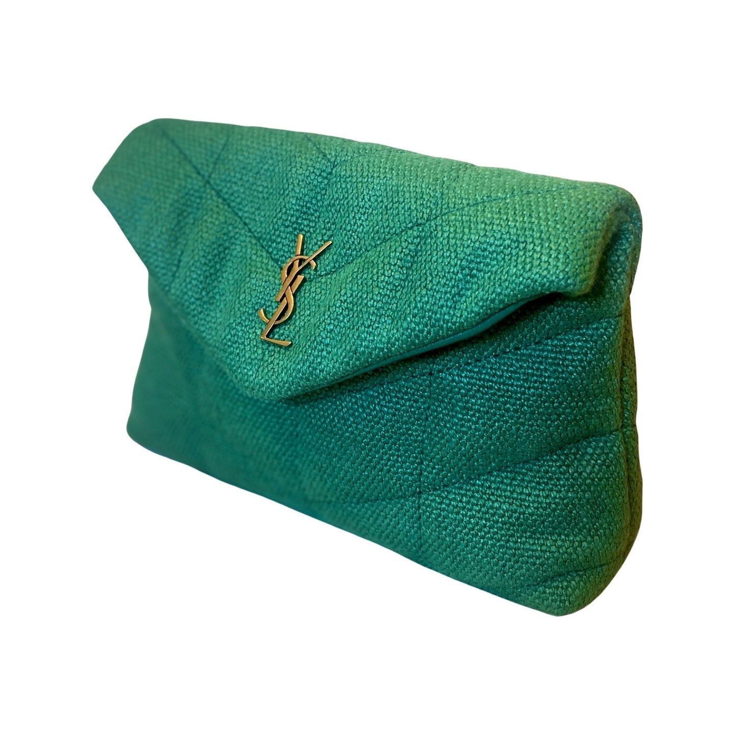 Saint Laurent Puffer Green Canvas Clutch and Card Holder
