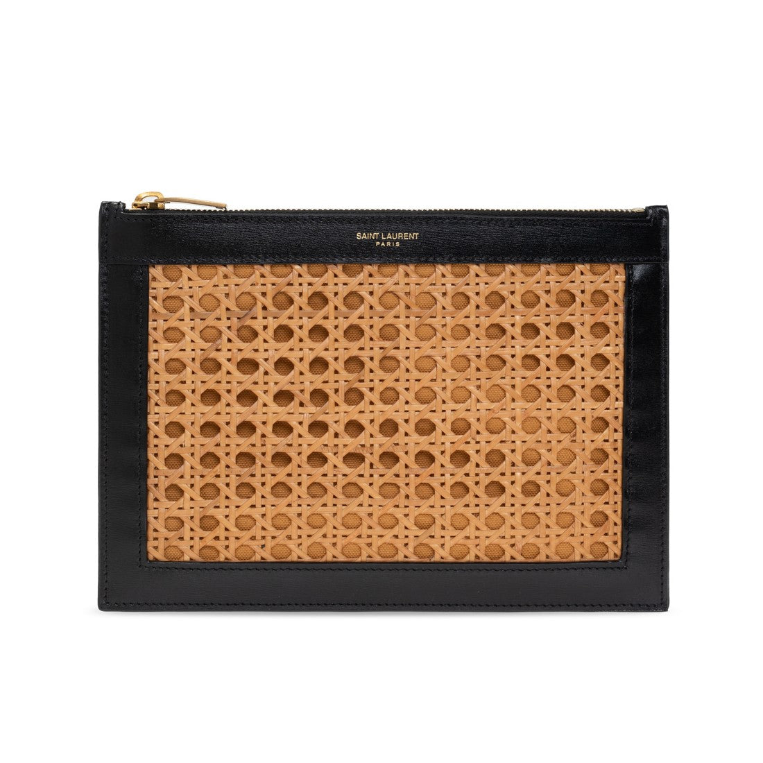 Saint Laurent Rattan Black Leather Pouch Clutch Bag 635098