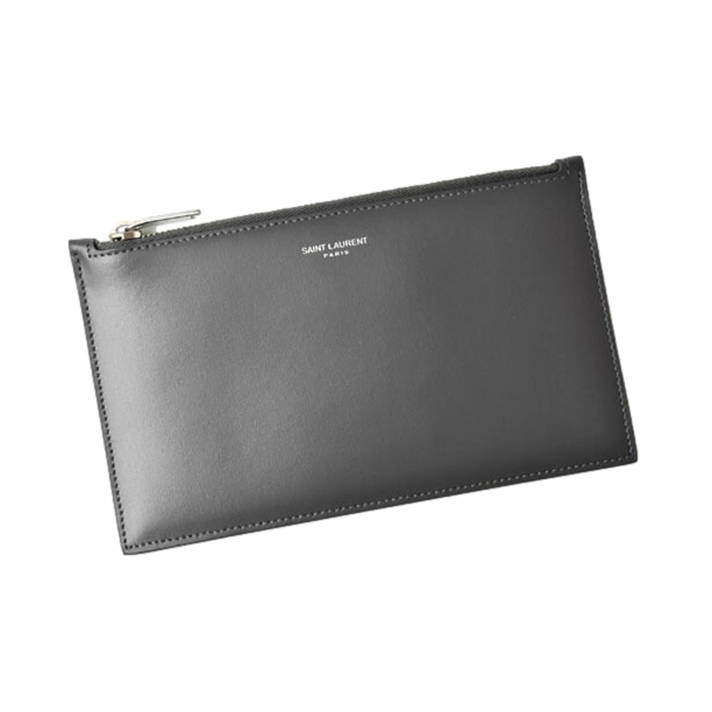 Saint Laurent Storm Grey Calfskin Leather Small Pouch Clutch Bag 635097