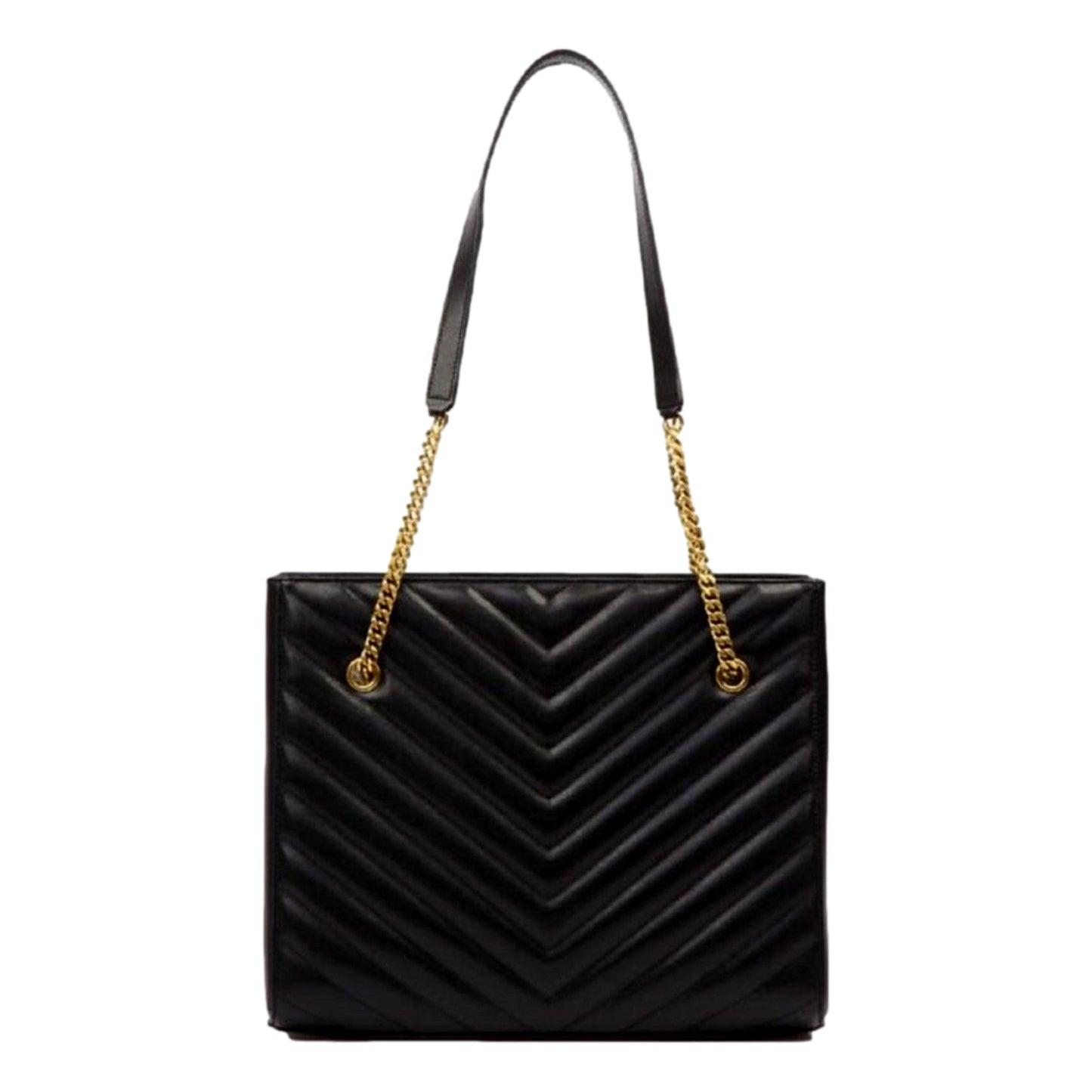 Saint Laurent Tribeca Grain de Poudre Black Quilted Chain Tote