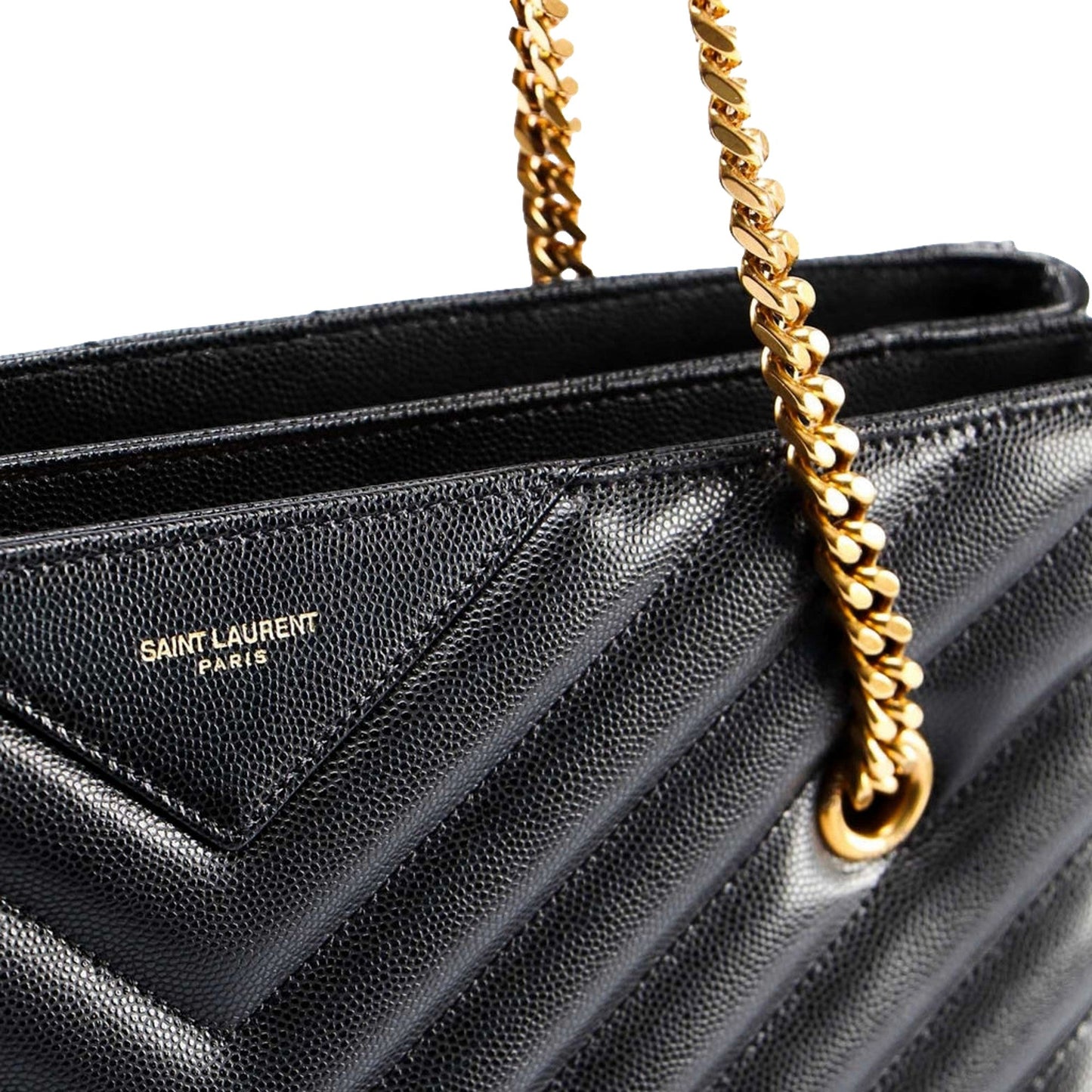 Saint Laurent Tribeca Grain de Poudre Black Quilted Chain Tote