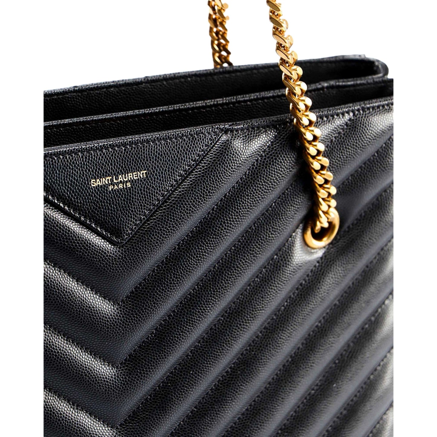 Saint Laurent Tribeca Grain de Poudre Black Quilted Chain Tote