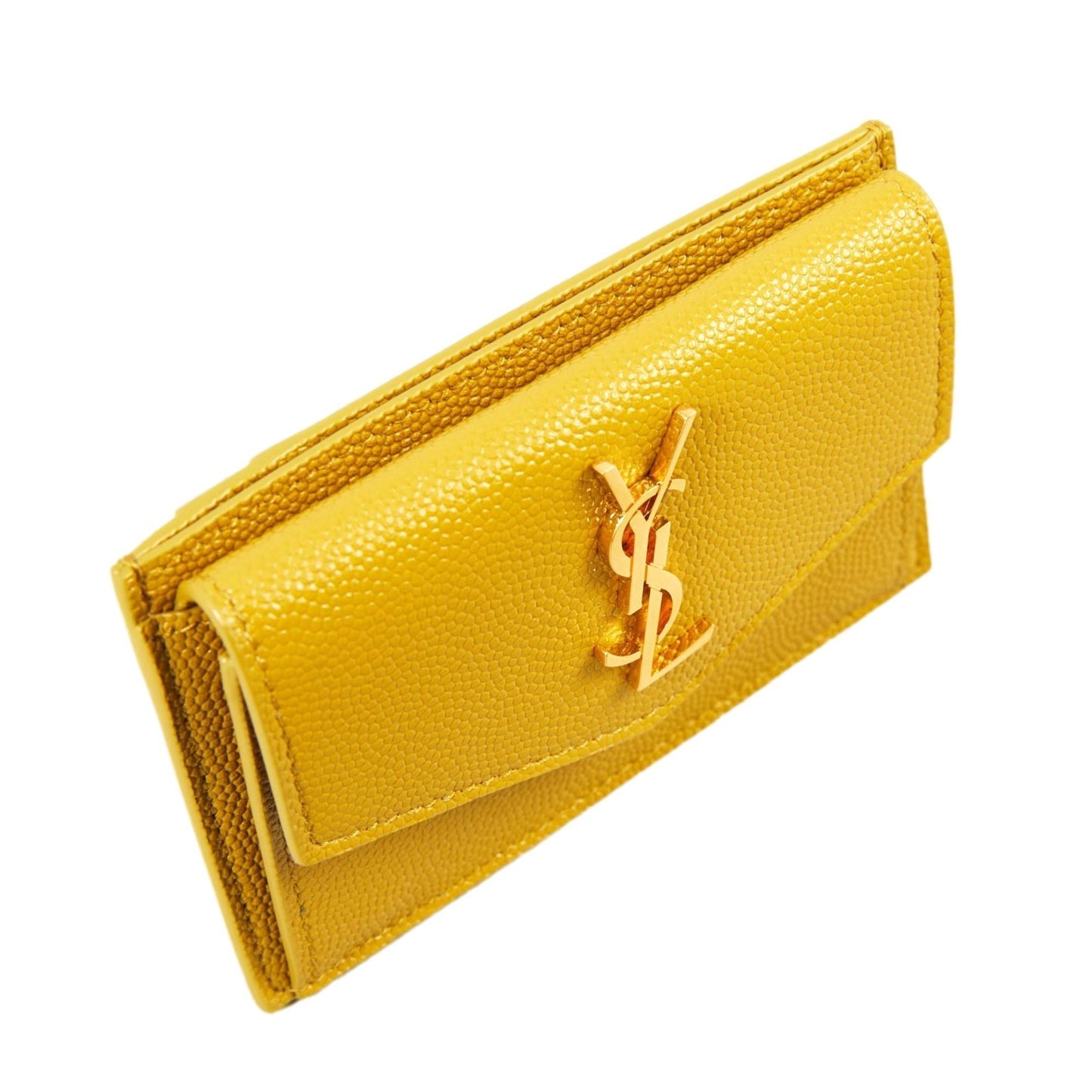 Saint Laurent Uptown Yellow Grain Leather Card Holder Wallet
