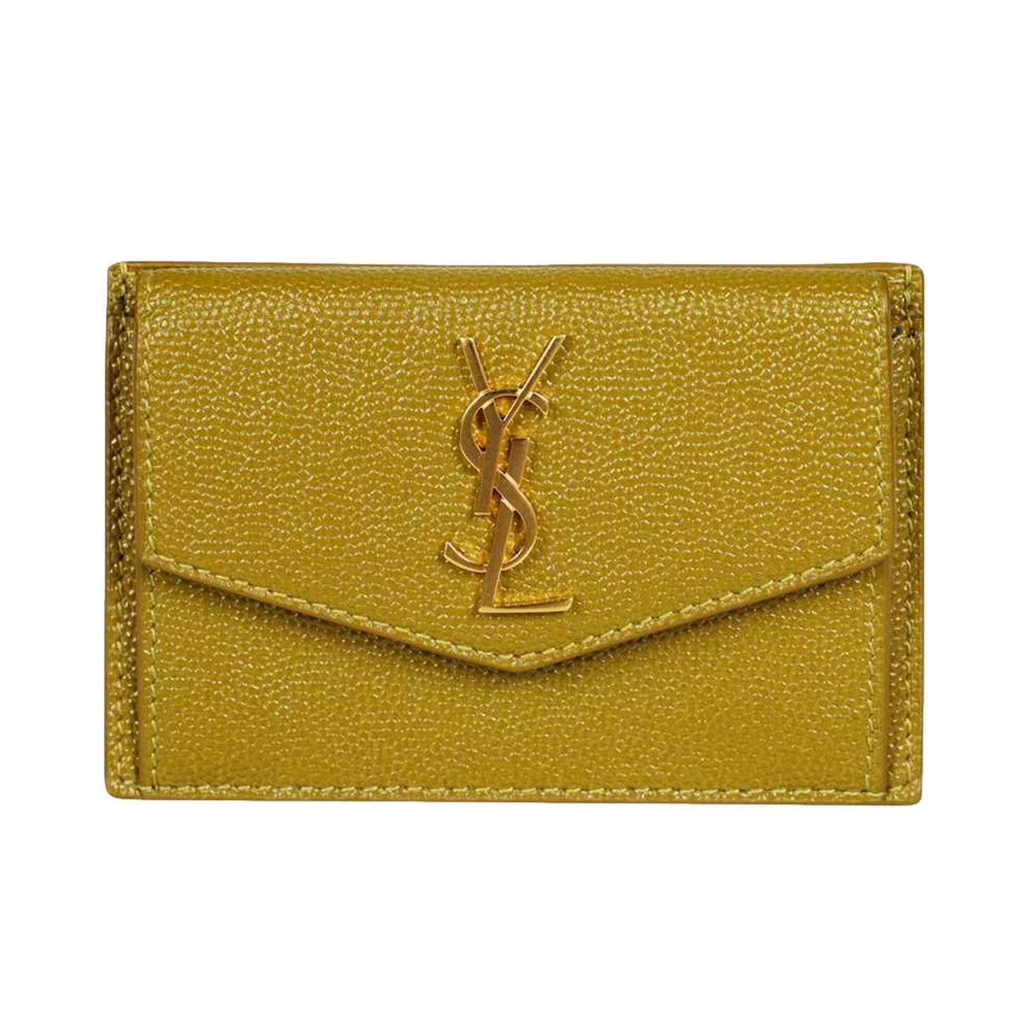 Saint Laurent Uptown Yellow Grain Leather Card Holder Wallet