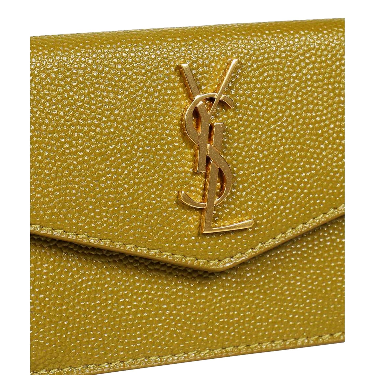 Saint Laurent Uptown Yellow Grain Leather Card Holder Wallet