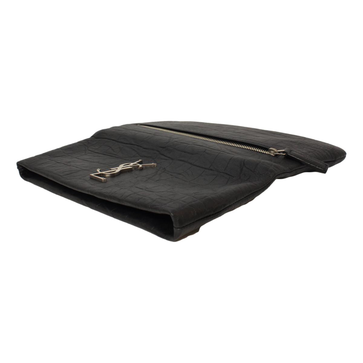 Saint Laurent West Hollywood Black Leather Croc Embossed Clutch 601313