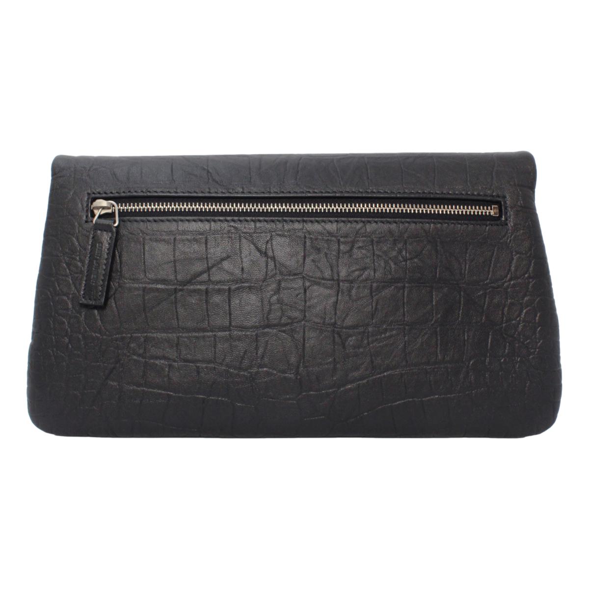 Saint Laurent West Hollywood Black Leather Croc Embossed Clutch 601313